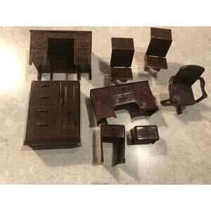 Vintage 1950’s Renwal Products USA Dollhouse Den/office Furniture 8pcs